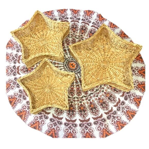 WILLIAMS SONOMA Star Shaped Woven Stacking Baskets Bohemian Boho Set of 3 - Picture 1 of 8